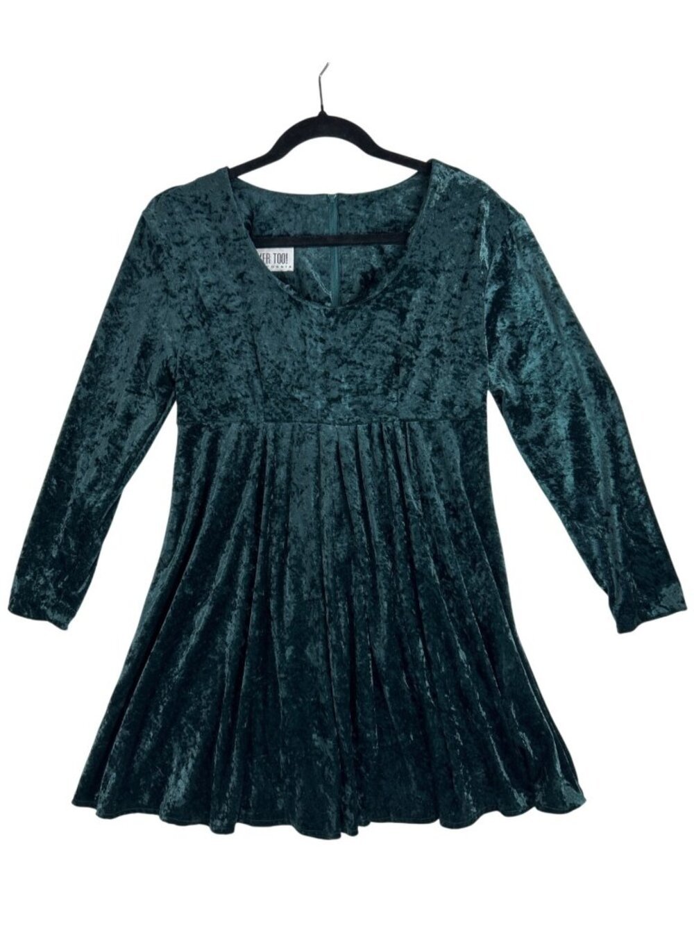 Byer Too! Green Velvet Mini Dress Long Sleeve Fit & Flare 90s Y2K Whimsigoth